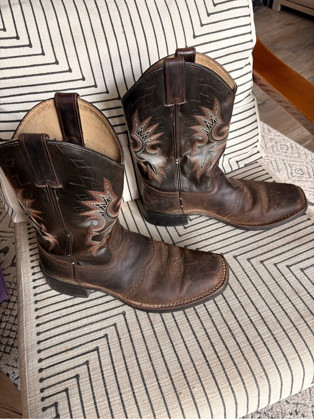 Double H Dark Brown Leather Western Boots with Embroidered Accents